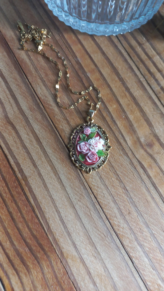 Pink and wine red vintage polymer resin pendant